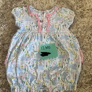 Baby Floral Bunny Romper in Pastel Pink & Blue